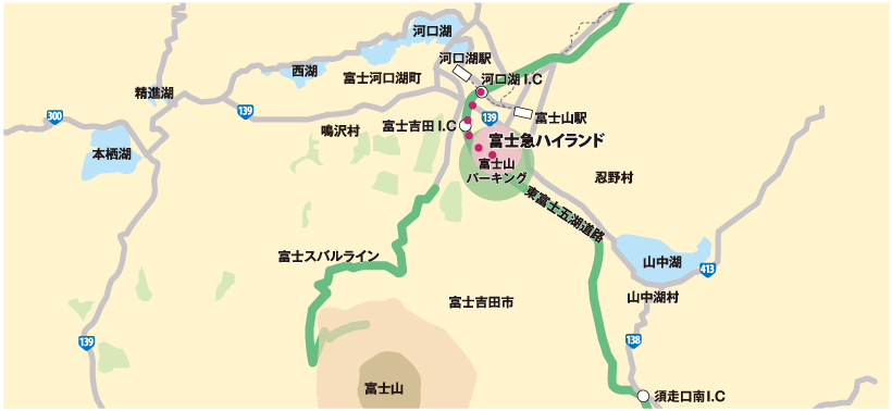 河口湖総合公園への地図